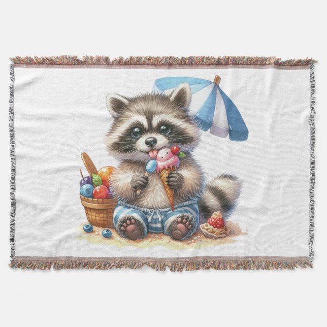 Summer Treats Racoon Throw Blanket (Front)