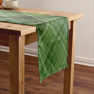 Summer Trees Green and White Plaid Short Table Runner