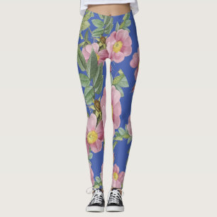 Summer trendy floral pattern boho blue pink modern leggings