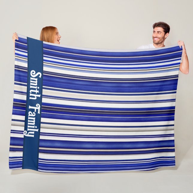 Summer Trendy Navy Blue Boat Stripes Collection Fleece Blanket (In Situ)