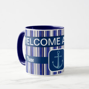 Summer Trendy Navy Blue Boat Stripes Collection Mug
