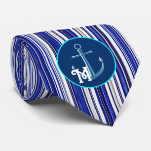 Summer Trendy Navy Blue Boat Stripes Collection Tie