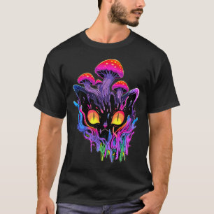 Summer Trippy Art Mushroom Cat Psychedelic Festiva T-Shirt