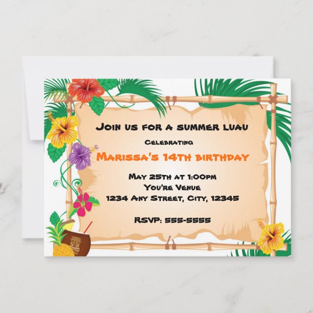 Summer Tropical Bamboo Tiki Beach Invitation (Devant)