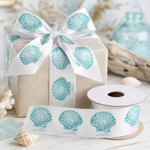 Summer tropical beach coastal turquoise seashell satin ribbon