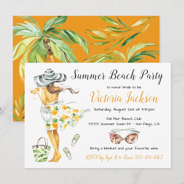 Summer Tropical Beach Party Invitation (Front/Back)