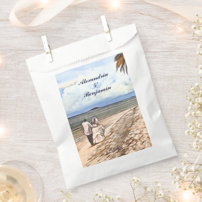 Summer Tropical Beach Wedding Couple Custom Favour Bag (Clipped)