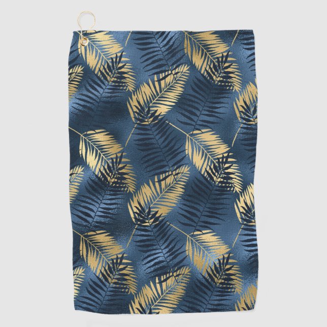 Summer Tropical Blue Palm Leaves Pattern Golf Towel (Front)