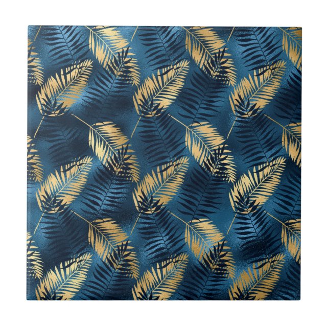 Summer Tropical Blue Palm Leaves Pattern Tile (Front)