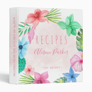 Summer tropical blush pink Hawaiian recipes Binder