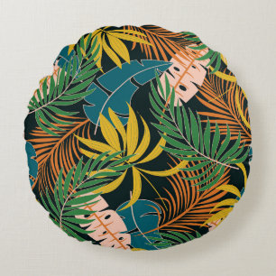 Summer Tropical Bright Plants Pattern Round Pillow