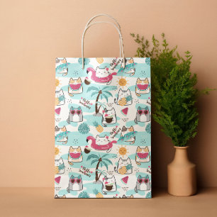 Summer tropical cats pastel pink  medium gift bag