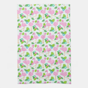 Summer Tropical Flamingo and Floral Pattern Kitchen Towel