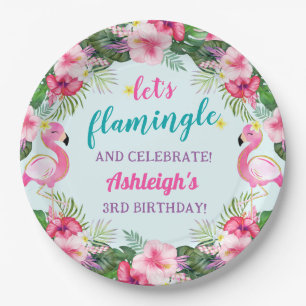 Summer Tropical Flamingo Birthday Paper Plate