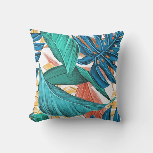 Summer Tropical Floral Outdoor Pillow (Front)