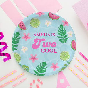Summer tropical floral pool party Birthday Paper Plate