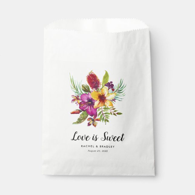 Summer Tropical Flowers Wedding Candy Favour Bag (Front)