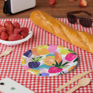 Summer Tropical Fruit Fiesta Paper Plate
