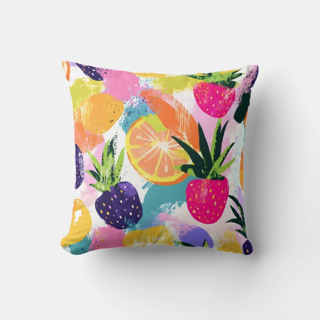 Summer Tropical Fruit Fiesta  Throw Pillow (Front)