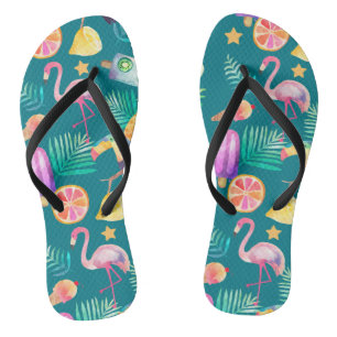 Summer Tropical Fun Teal Pattern Flip Flops