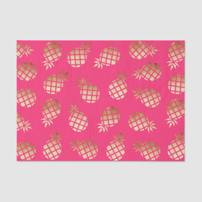 Summer tropical gold and pink pineapple pattern tissue paper (Front)
