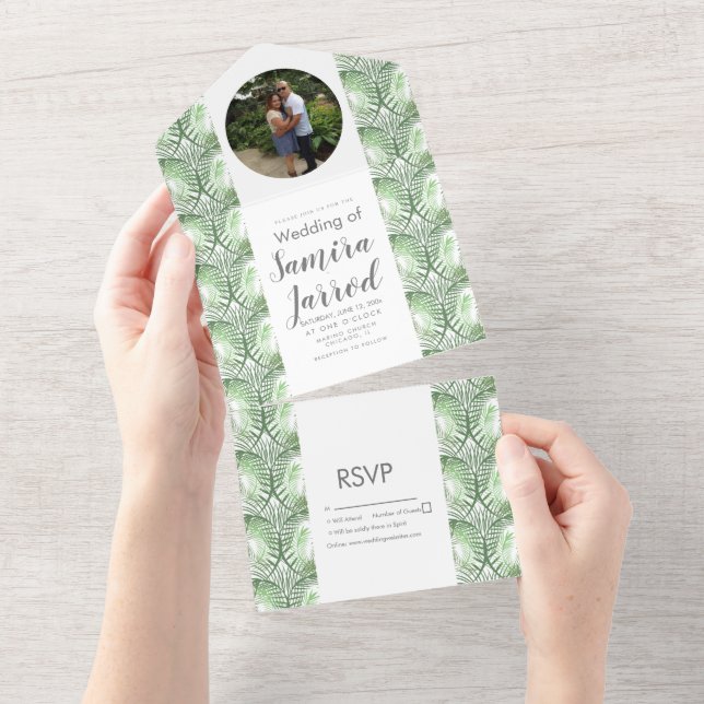 Summer Tropical Greenery Palm Photo Wedding All In One Invitation (Tearaway)