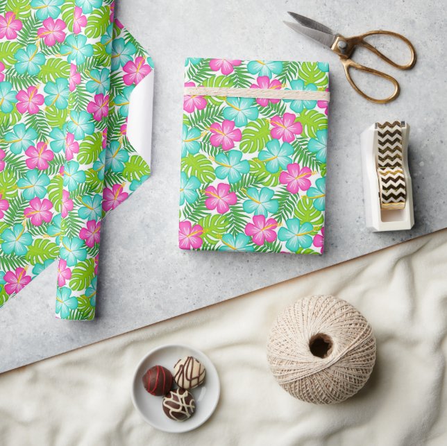 Summer Tropical Hawaiian Floral Pattern Wrapping Paper (Crafts)