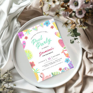 Summer Tropical Kids Pool Birthday Party Invitation