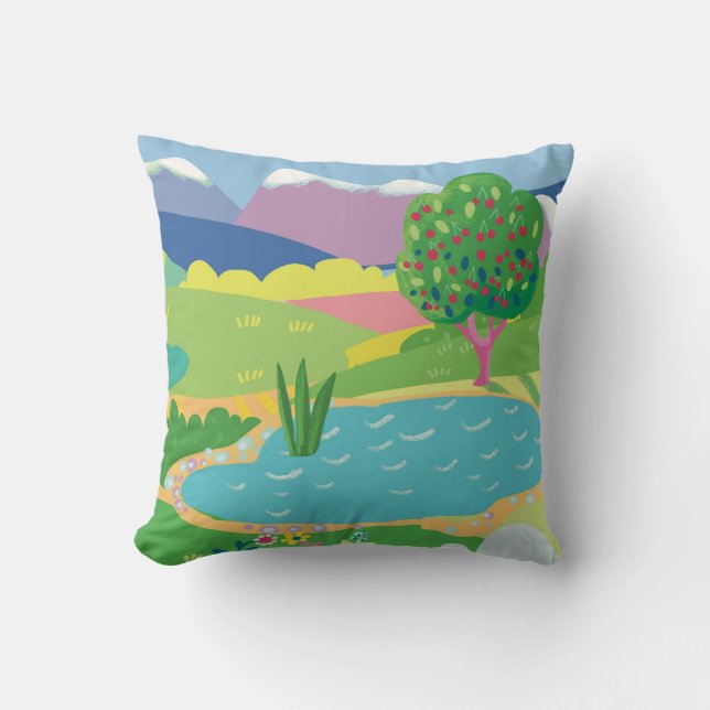 Summer tropical landscape. Hello, summer Throw Pillow (Front)