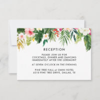 Summer Tropical Leaves Wedding Reception Cards