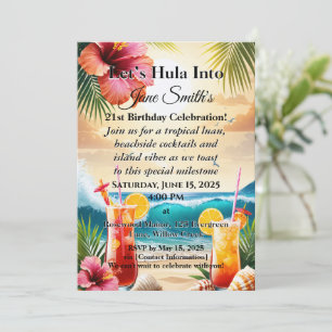 Summer Tropical Luau Beach Party 21st Birthday Invitation