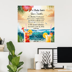 Summer Tropical Luau Beach Party 21st Birthday Poster