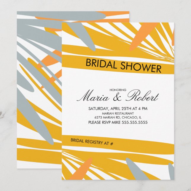 Summer Tropical Palm Abstract Yellow Bridal Shower Invitation (Front/Back)