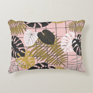 Summer tropical palm leaves pattern accent pillow