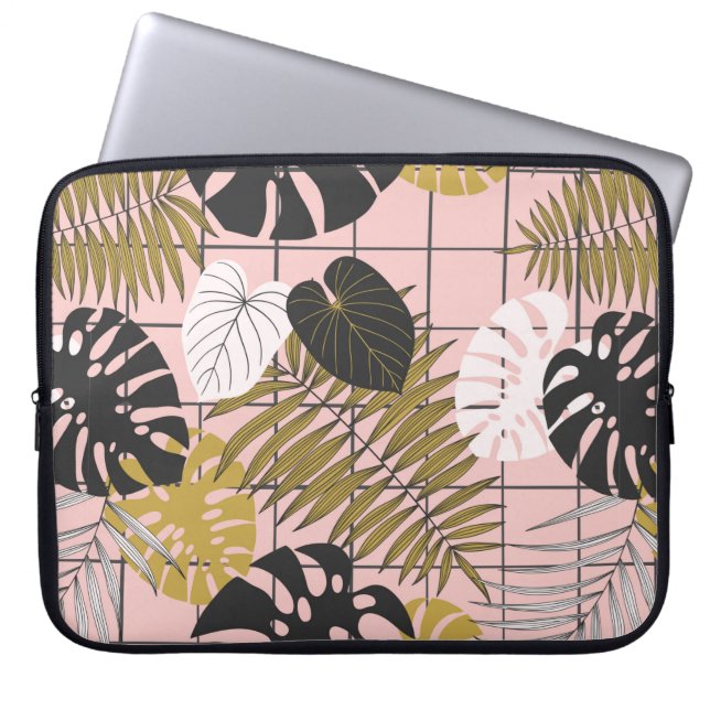 Summer tropical palm leaves pattern laptop sleeve (Front)