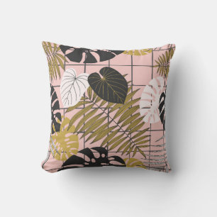 Summer tropical palm leaves pattern throw pillow
