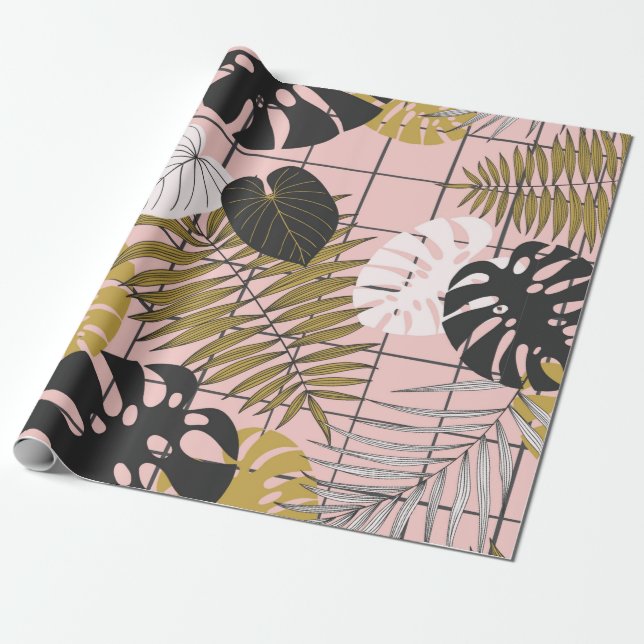 Summer tropical palm leaves pattern wrapping paper (Unrolled)