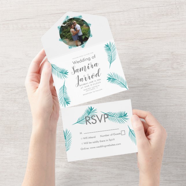 Summer Tropical Palm Photo Wedding   All In One Invitation (Tearaway)