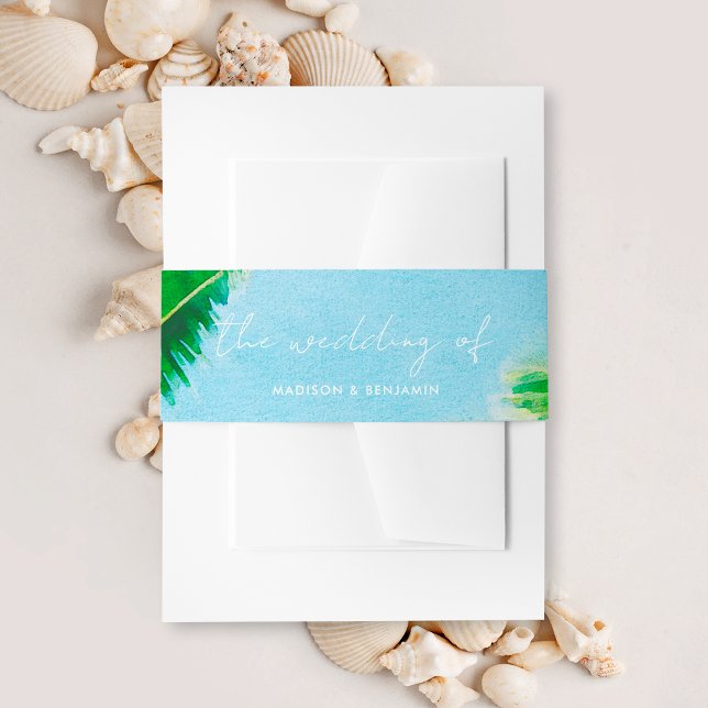 Summer Tropical Palm Tree Beach Wedding Invitation Belly Band (Creator Uploaded)