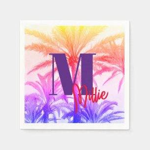summer tropical palm tree in retro neon 80's napkin