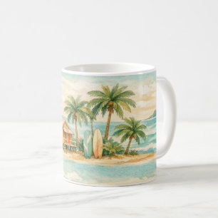 Summer Tropical Palm Trees Vintage Surfboards Coffee Mug