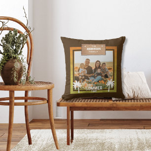 Summer Tropical Photo Frame Vacation Palm Trees Throw Pillow