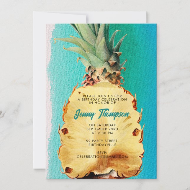 Summer Tropical Pineapple Fruit Birthday Party Invitation (Front)