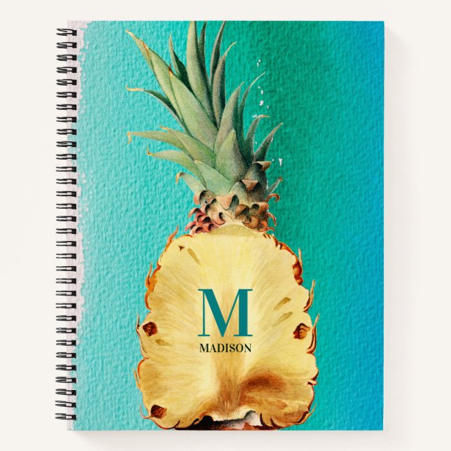 Summer Tropical Pineapple Fruit Monogram Notebook (Front)