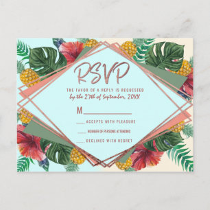 Summer Tropical Pineapple Leaves Floral RSVP Invitation Postcard