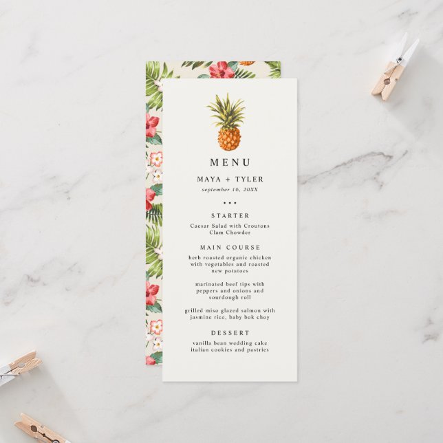Summer Tropical Pineapple Pattern Wedding Menu (Front/Back In Situ)