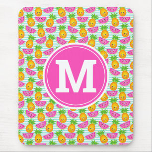 Summer Tropical Pineapple & Watermelon Monogram Mouse Pad
