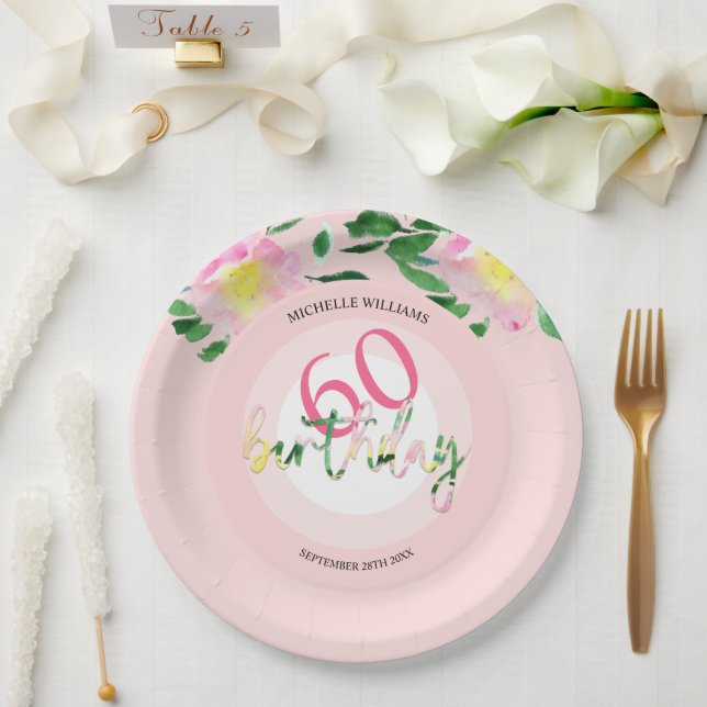 Summer Tropical  Pink Floral Watercolor Paper Plate (Wedding)