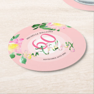 Summer Tropical Pink Floral Watercolor Round Paper Coaster