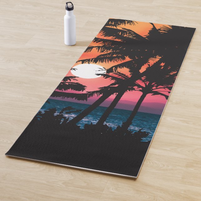 Summer Tropical Pink Orange Palm Trees Sunset Yoga Mat (In Situ)